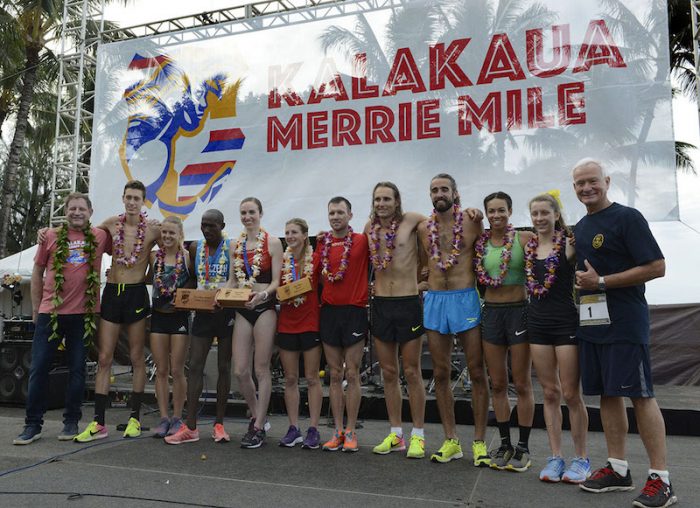 The inaugural Kalakaua Merrie Mile on Saturday December 10, 2016. Part of the Honolulu Marathon weekend, the mile race is on the iconic Kalakaua Avenue in Waikiki, Honolulu.