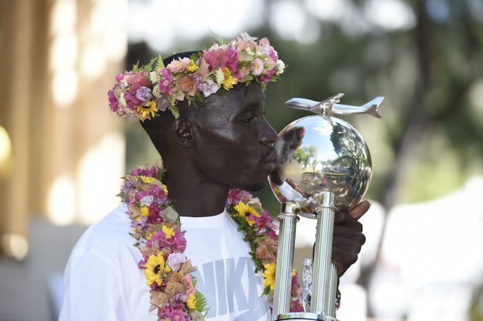 Honolulu Marathon's Men's first place finisher Sunday, Dec. 11, 2016, Lawrence Cherono.