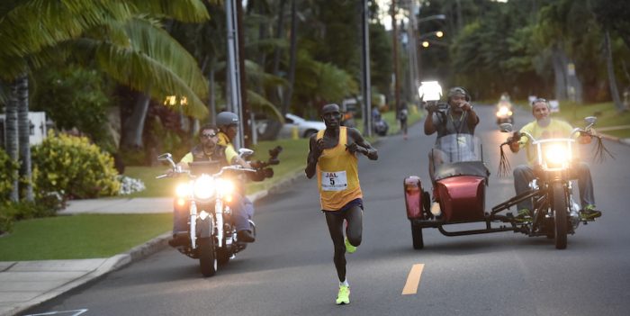 Honolulu Marathon's Men's first place finisher Sunday, Dec. 11, 2016, Lawrence Cherono.