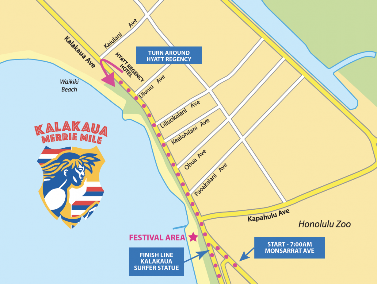 Kalakaua Merrie Mile Map Honolulu Marathon