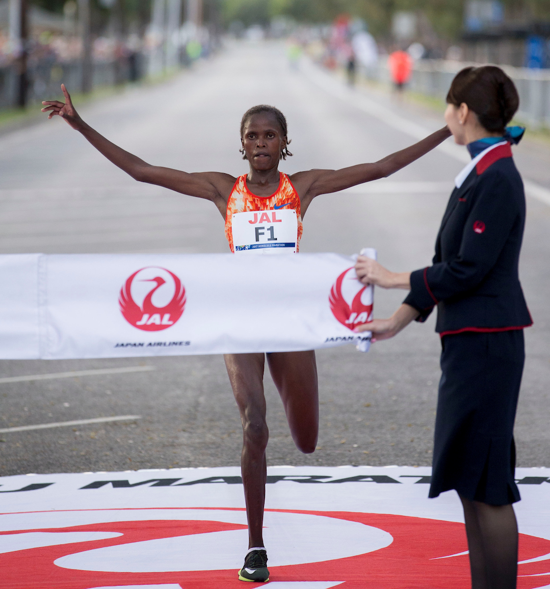 Brigid Kosgei wins Honolulu Marathon Sunday, Dec. 10, 2017, at Waikiki in Honolulu.