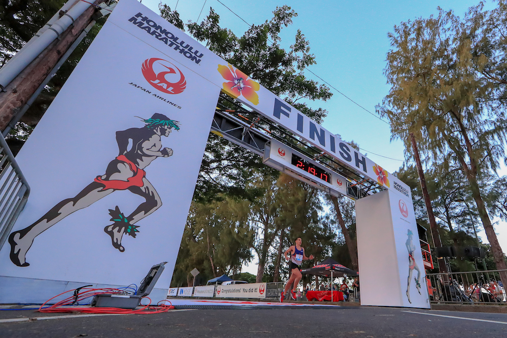 HONOLULU, HI - DECEMBER 09:  Donn Cabral of USA finish 4th place (1st among US athletes)during the Honolulu Marathon 2018 on December 9, 2018 in Honolulu, Hawaii.  (Photo by Tom Pennington/Getty Images for HONOLULU MARATHON) *** Local Caption *** Donn Cabral